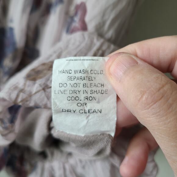 Marina Gigli Blouse‎ Women SZ Small 100% Silk Floral Crinkle Cottagecore Peasant - Picture 10 of 11